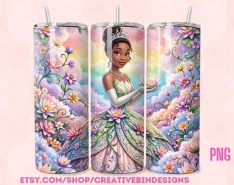 Princess Tiana 20oz Skinny Tumbler Template PNG, Princess and the Frog Coffee Skinny Tumbler Wrap Design PNG File Digital Download