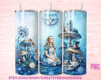 Alice In Wonderland Tumbler Wrap, Whimsical Fantasy Sublimation Design (PNG)