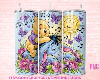 Winnie the Pooh and Eeyore Musical Sunshine 20oz Skinny Tumbler PNG, Piglet, Tigger Tumbler, Coffee Skinny Tumbler Wrap Design PNG