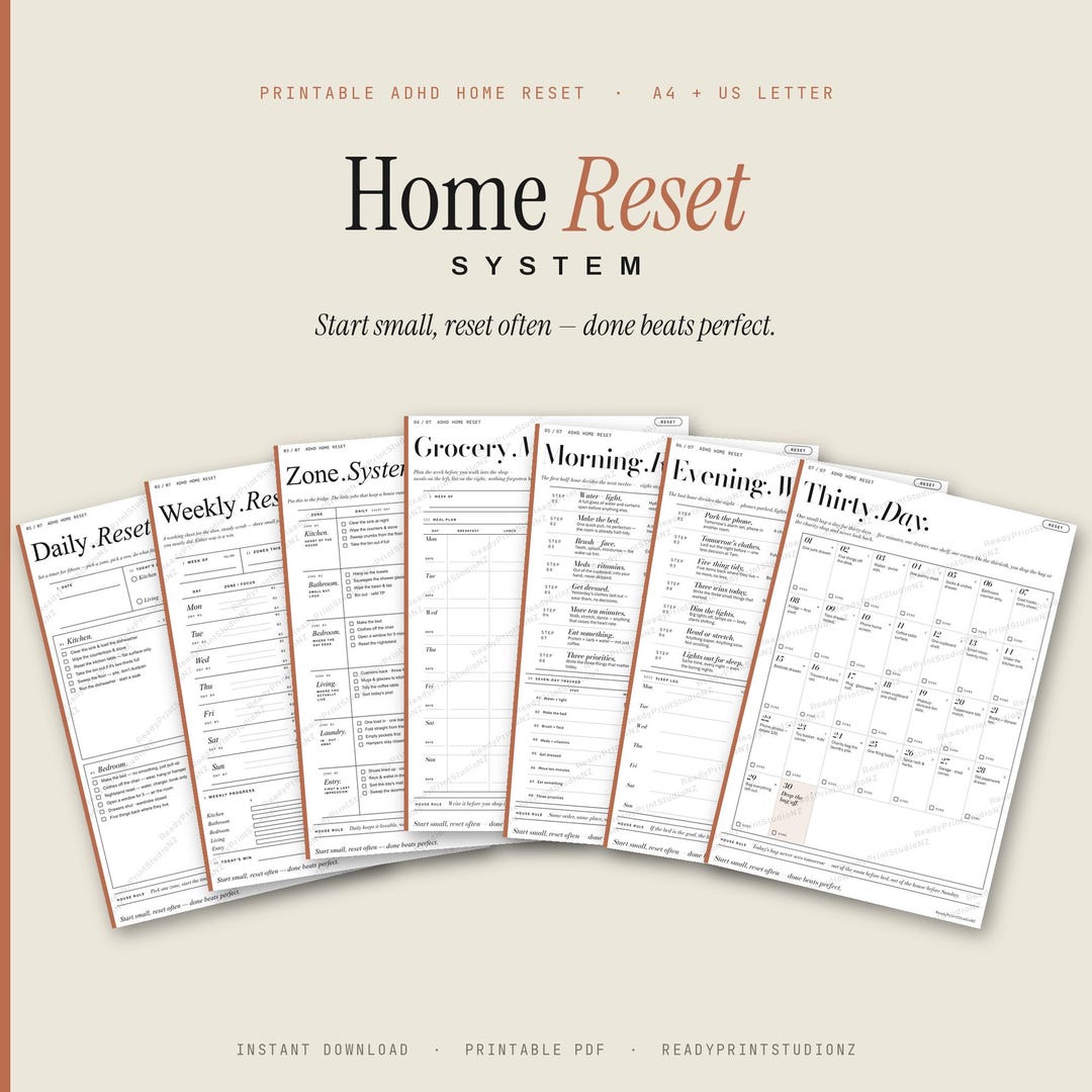 ADHD Home Reset Printable | Daily + Weekly Cleaning Reset | Zone System ...