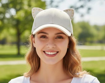 Baseballpet met kattenoortjes | Lichtgrijs damesaccessoire