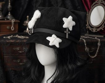 Sailor-pet Cat Ear | Gotische kruis- en sterrenhoed | Hoed in punkstijl in lolitastijl