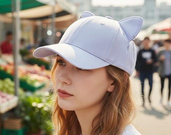 Lila paarse baseballpet met kattenoor | Zomerhoed met kettingdetail