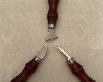 Hand Made Forged hand Sharpened Chip Carving Set 3 Piece
