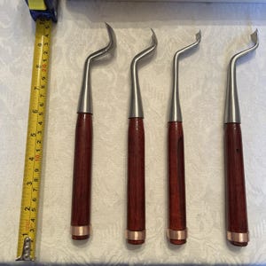 4 Dog Leg 45 Bent Fishtail Spoon Gouge Set # 7 / 30mm 25mm 20mm 15mm W/case image 7
