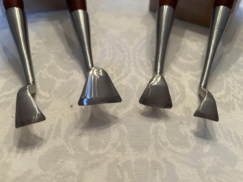 4 Dog Leg 45 Bent Fishtail Spoon Gouge Set # 7 / 30mm 25mm 20mm 15mm W/case image 2