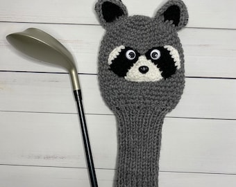 Raccoon Knit Golf Club Cover, Novelty Golf Gift