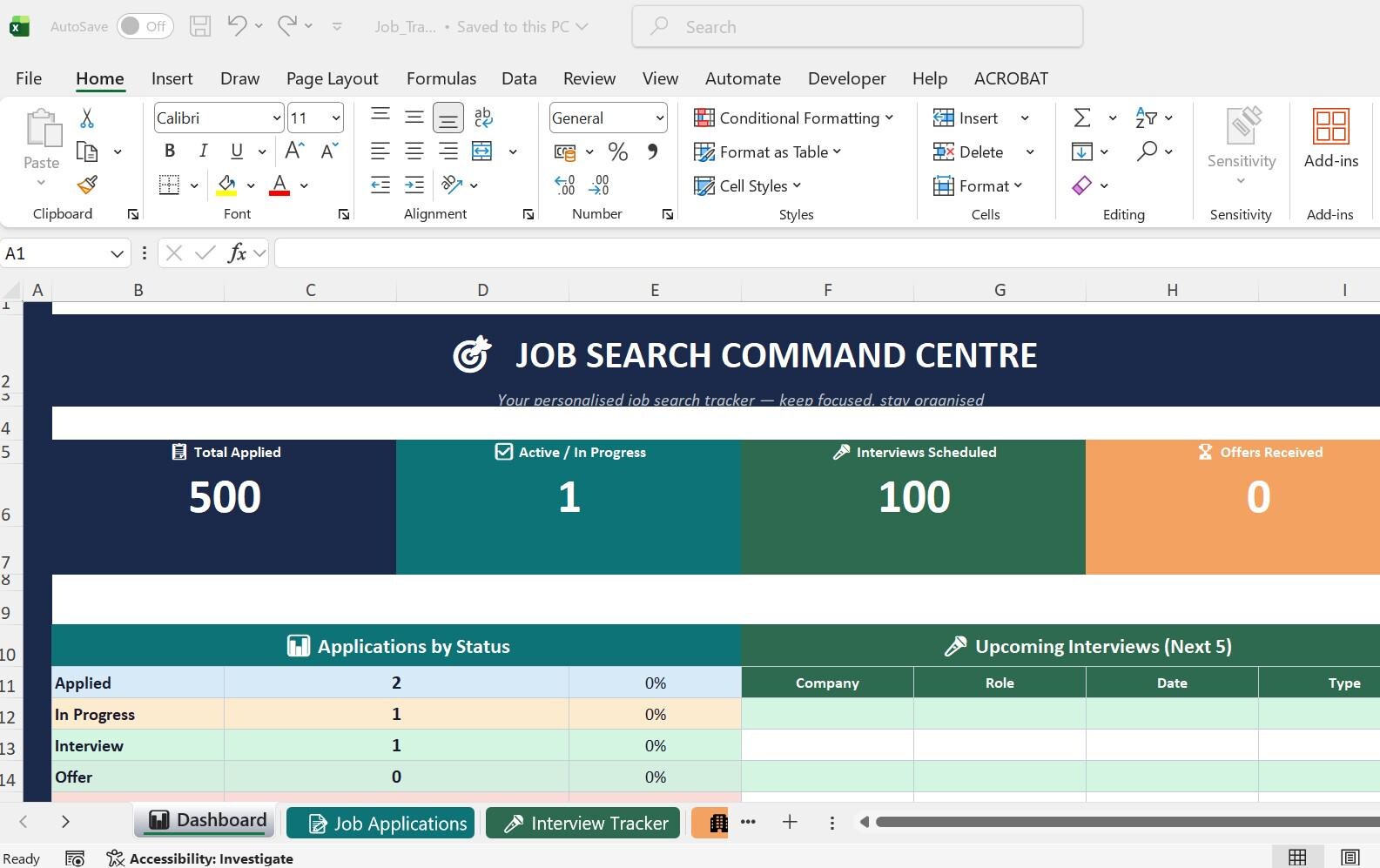 Job Application Tracker Excel Spreadsheet | Job Search Organiser ...