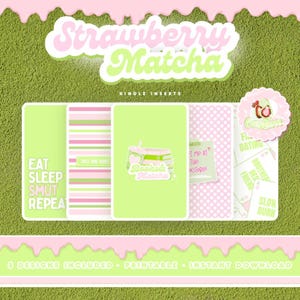 Strawberry Matcha Kindle Inserts | Pink Green Bookish Decor (Digital Download)