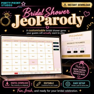 Brudshower JeoParody Trivia-spel - Bröllop, Möhippa-spel - Direktnedladdning, HTML