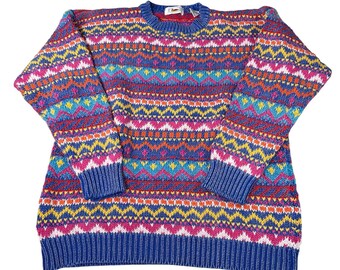 VTG Marsh Landing womens heavy vibrant stripe pattern sweater. Size L. 90s.
