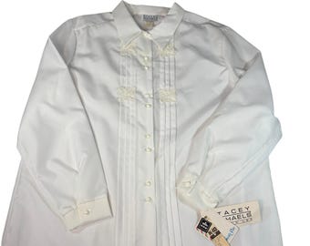 VTG NWT womens white button up blouse flower applique pleats. Size 22W. praire