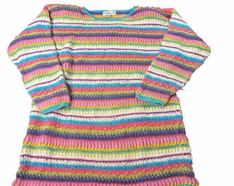VTG 90s Jennifer Reed womens hand knit striped tunic sweater. Size M 3/4 sleeve