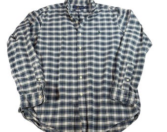 VTG Ralph Lauren heren blauwgroene geruite button-down. Maat L. kantoor, preppy