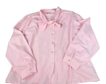 VTG Womens pink tie collar blouse. Size 22W. cottagecore, praire, 1980s