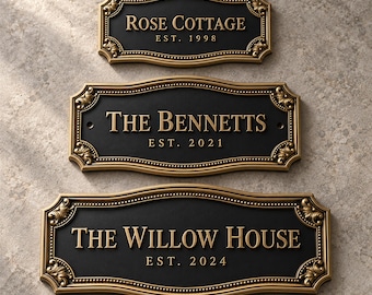 Personalized Ornate Name Plaque, Hand-Painted House Sign, Antique Style Family Nameplate, Custom Garden Decor