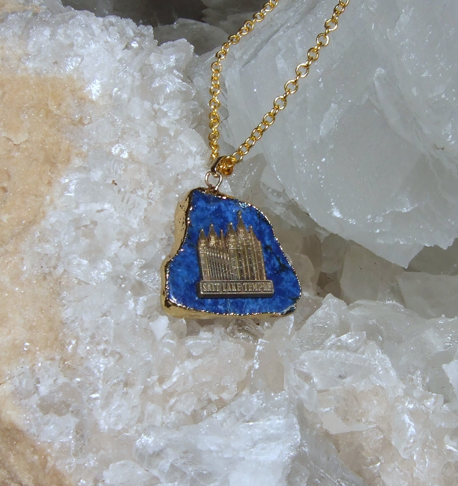 LDS TEMPLE Necklace Temple Pendant LDS Jewelry Lapis Stone Etsy