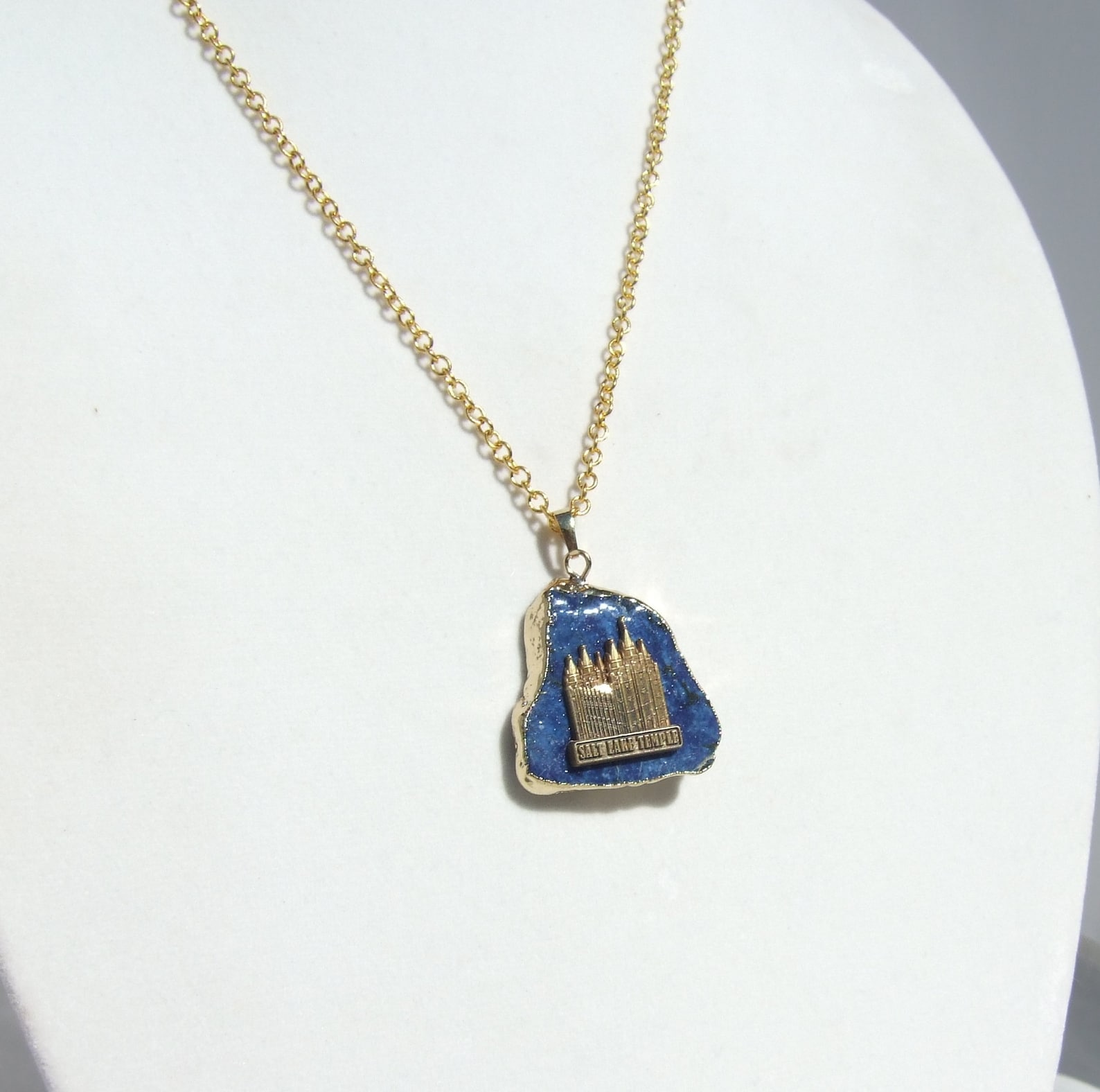 LDS TEMPLE Necklace Temple Pendant LDS Jewelry Lapis Stone Etsy