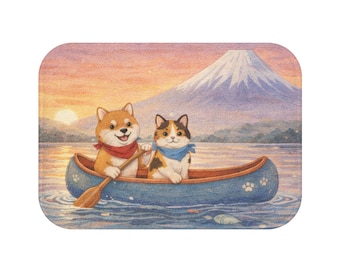 Alfombra de baño Shiba Inu, alfombra de gato calico, alfombra de baño Monte Fuji, decoración japonesa, lindo regalo para perros y gatos, alfombra de baño antideslizante