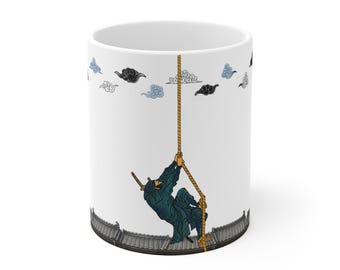 Taza Ninja Japonesa | Taza de Café Luna Samurai | Cielo Nocturno en la Azotea | Regalo de Anime | Taza de Té para Amantes de Japón | Arte Guerrero Ukiyo-e