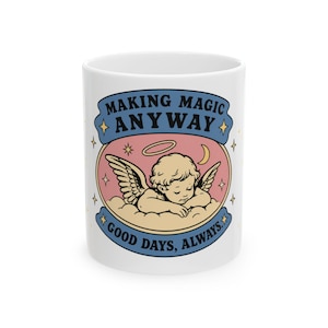 Taza de ángel vintage | Taza de café celestial retro | Taza de querubín adorable | Decoración de cocina coqueta imagen 1