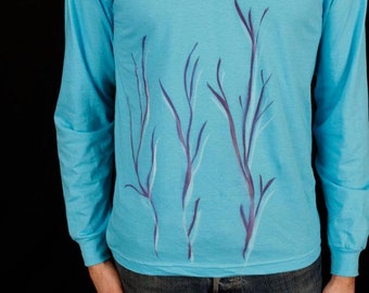 Long-sleeved Men's Light Blue Shirt with Purple Trees