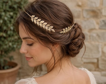 Diadema de laurel con hojas doradas, adorno para el cabello estilo bosque barroco, accesorio nupcial de diosa griega.