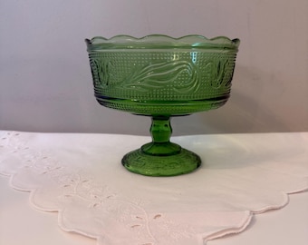 Emerald Green Glass Pedastal Compote Bowl