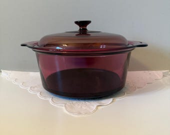 Corning Visions Visionware Cranberry Glass  5L Dutch Oven with Lid