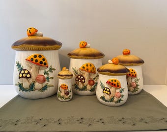 Sears Merry Mushroom 5 Piece Canister Set 1983