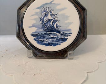 Vintage Wallace Silversmiths Silver Plate and Porcelain Trivet