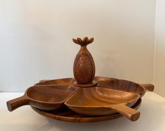 Vintage Monkey Pod Wood Lazy Susan Centerpiece