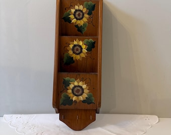 3 Slot, Hand-painted Sunflower Mail and Key Holder