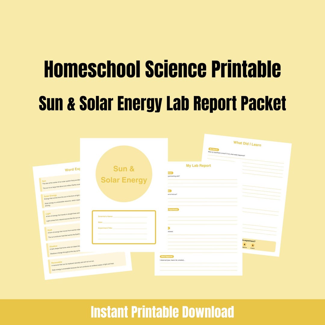 Homeschool Science Printable | Sun & Solar Energy Lab Report Packet | K ...