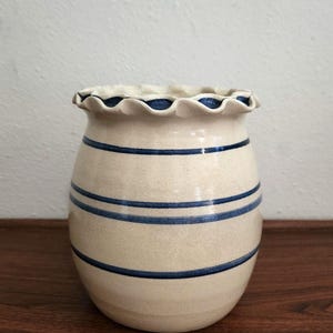 ヴィンテージ マーシャル陶器製 クロック トミー・ハンフリーズ署名入り ブルーストライプ ストーンウェア ファームハウス風インテリア 送料無料