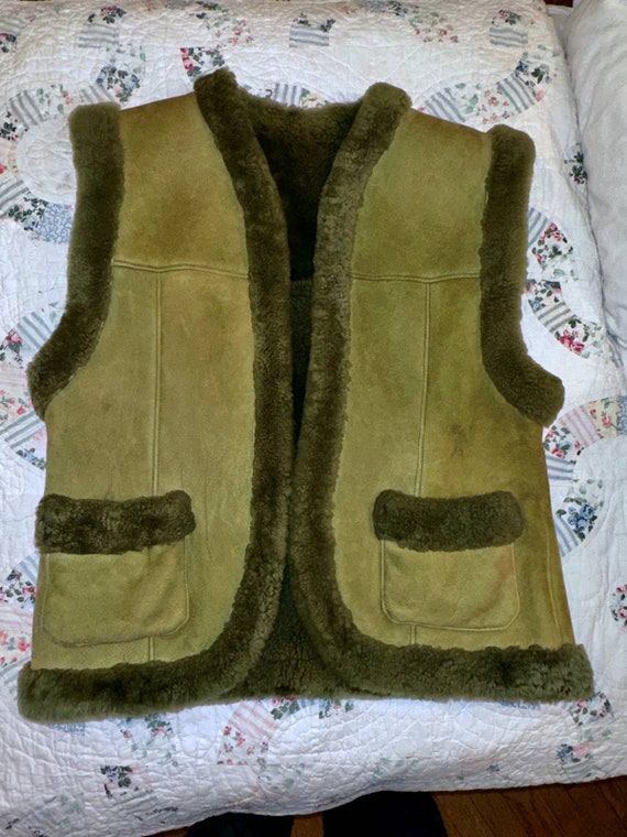 Olive Thick SHEARLING SHEEPSKIN Leather Suede VEST