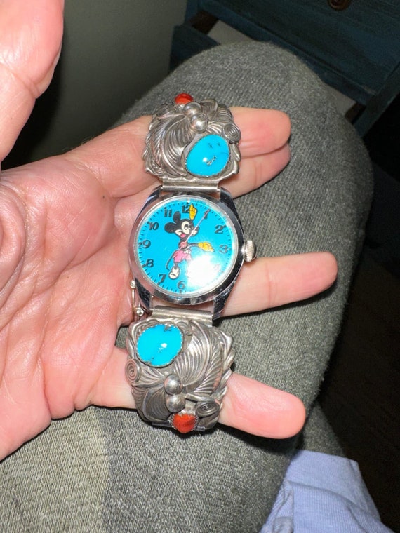 STERLING Silver TURQUOISE Coral Watchband w/ Turq… - image 3