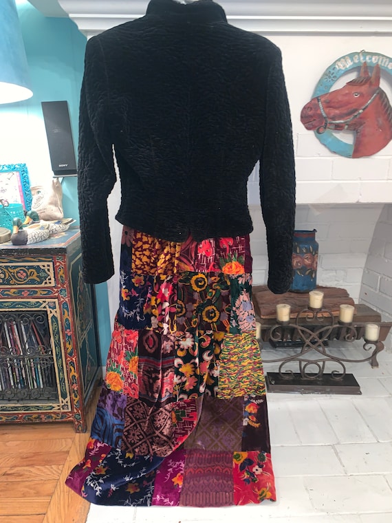 60's 70's VELVET PATCHWORK MAXI Skirt - image 4