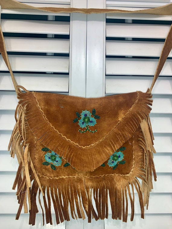 NATIVE FRINGED BEADED Prairie Bag Boho Hippie