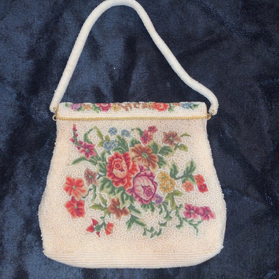 50’s 60’s GLASS Beaded and PETIT POINT Bag - image 1