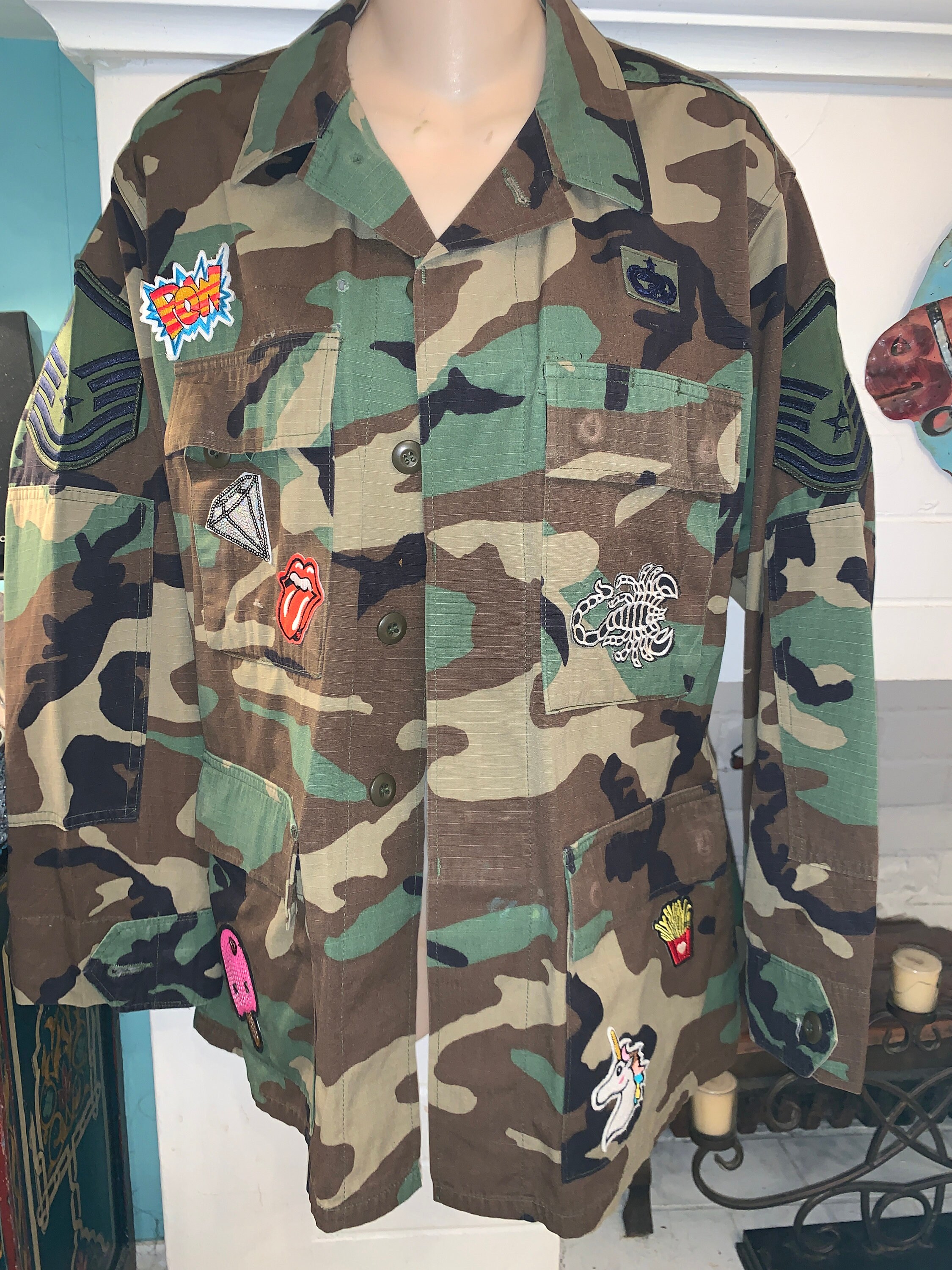 women's camouflage jacket with patches