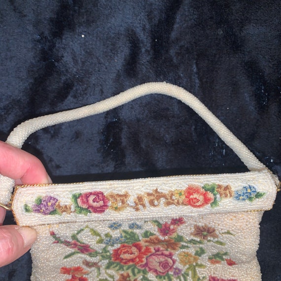 50’s 60’s GLASS Beaded and PETIT POINT Bag - image 3