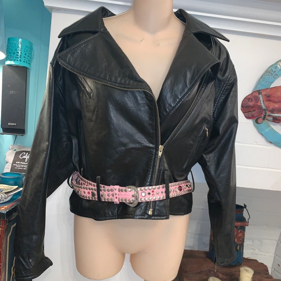 80s Vakko Super Soft BLACK LEATHER BIKER Jacket - image 2