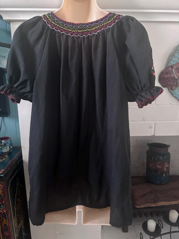 BLACK Cotton HUNGARIAN Embroidered PEASANT Blouse… - image 3