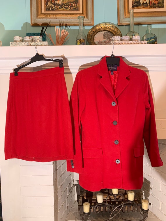 RALPH LAUREN 80s Red CASHMERE Skirt & Riding Jacke