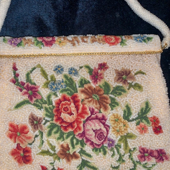 50’s 60’s GLASS Beaded and PETIT POINT Bag - image 2