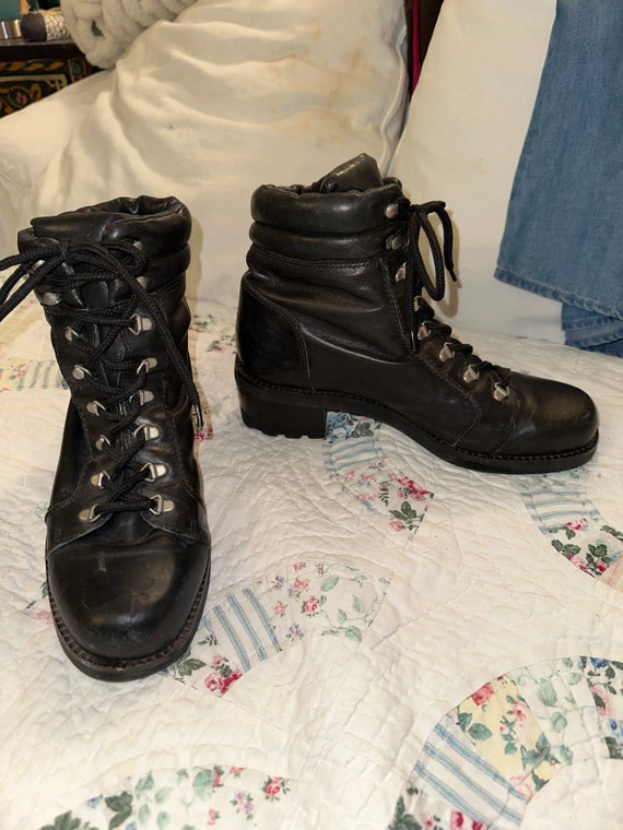 90's Y2K Nine West Black LEATHER HIKING BOOTS 7.5