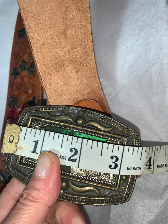 Unisex 70's TOOLED Western Leather Belt w/ ENAMEL… - image 8
