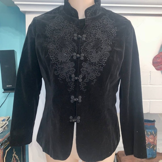 Black VELVET EMBROIDERED ASIAN Blazer Jacket - image 1