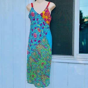 Y2K TESSUTO 100% SILK Patchwork Print Slipdress